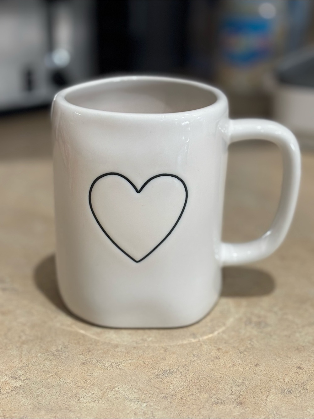Rae Dunn White Mug with Black Heart Outline